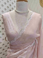 Organza with flamingo and dove applique work with scalp border - Image 7