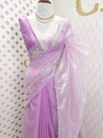 Organza with lotus border with small sequance detailed body