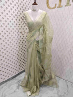 Organza with lotus flower and leaf applique with polka dot blouse - Image 7