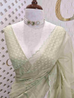 Organza with lotus flower and leaf applique with polka dot blouse - Image 6