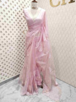Organza with big lotus flower and seed head applique work - Image 9