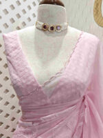 Organza with big lotus flower and seed head applique work - Image 7