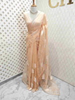 Organza with big lotus flower and seed head applique work - Image 3