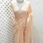 Organza with big lotus flower and seed head applique work