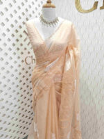 Organza with big lotus flower and seed head applique work