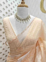 Organza with big lotus flower and seed head applique work - Image 2