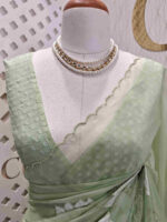 Organza with big lotus flower and seed head applique work - Image 4