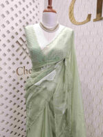 Organza with big lotus flower and seed head applique work - Image 5