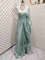 Organza with curvy petal applique and polka dot weave blouse - Image 3
