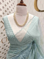 Organza with curvy petal applique and polka dot weave blouse - Image 2