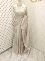 Organza with big flower applique and its stem thread work - Image 15