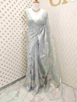 Organza with big flower applique and its stem thread work - Image 18