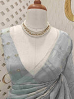 Organza with big flower applique and its stem thread work - Image 17