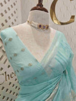 Organza with big flower applique and its stem thread work - Image 7
