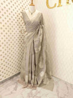 Organza with big flower applique and its stem thread work - Image 21