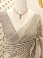 Organza with big flower applique and its stem thread work - Image 20