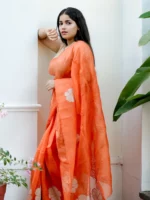 Organza with big flower applique and its stem thread work - Image 3