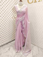 Organza with cross beads work and small flower border - Image 7