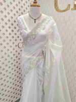 Organza with cross beads work and small flower border - Image 6