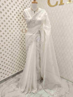 Organza with cross beads work and small flower border - Image 5