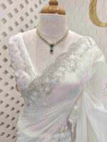 Organza with cross beads work and small flower border - Image 4