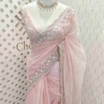 Organza with cross beads work and small flower border
