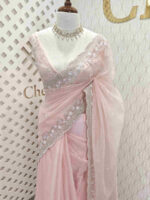 Organza with cross beads work and small flower border