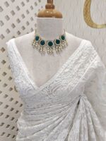 Organza with self colour kantha work embroidery - Off white - Image 2