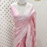 Organza with thread and sequence diagonal pattern