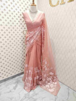 Organza with lotus pond look alike applique work - Image 13