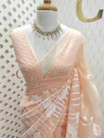 Organza with lotus pond look alike applique work - Image 9