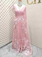 Organza with lotus pond look alike applique work - Image 4