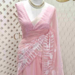 Organza with lotus pond look alike applique work