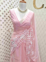 Organza with lotus pond look alike applique work