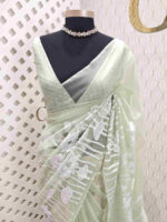 Organza with lotus pond look alike applique work - Image 5
