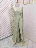 Soft tussar banarasi with big flower and thin veins - Image 15