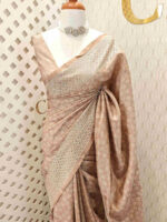 Semi tussar with tie and dye body and cut work border