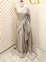 Semi tussar with tie and dye body and cut work border - Image 11