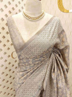Semi tussar with tie and dye body and cut work border - Image 10