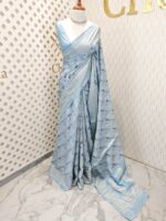 Semi tussar with bias digital print and cross thread border - Image 9
