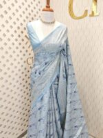 Semi tussar with bias digital print and cross thread border - Image 7