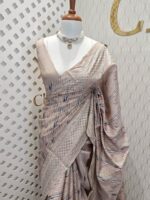 Semi tussar with bias digital print and cross thread border - Image 6