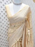 Semi tussar with bias digital print and cross thread border - Image 2