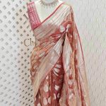 Tissue organza with floral buttas and creeper veins design  on border