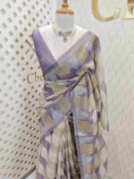 Tissue with golden and silver zari temple design on border - Image 12