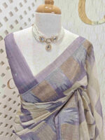 Tissue with golden and silver zari temple design on border - Image 11