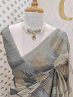 Tissue with golden and silver zari temple design on border - Image 5