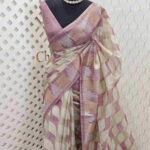 Tissue with golden and silver zari temple design on border