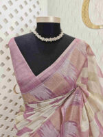 Tissue with golden and silver zari temple design on border - Image 2