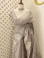 Tissue silk with 3 flower plant design on border - Image 5